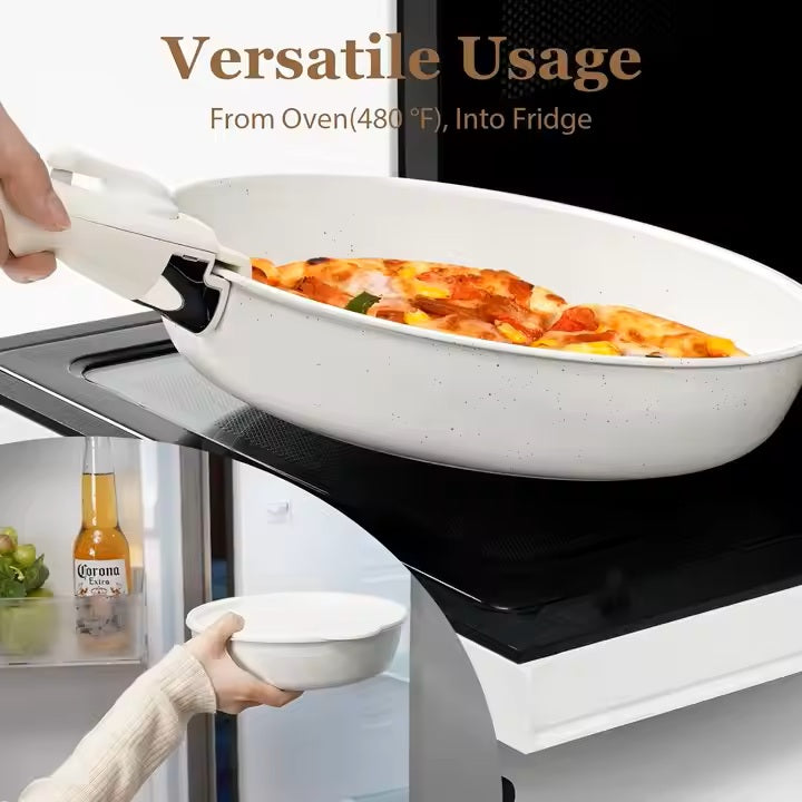 Ensemble de 15 casseroles et poêles antiadhésives, ustensiles de cuisine en céramique avec poignée amovible, ensemble de cuisine antiadhésif pour camping-car, poignées amovibles, compatible avec le four, induction rapide, ensemble antiadhésif empilable