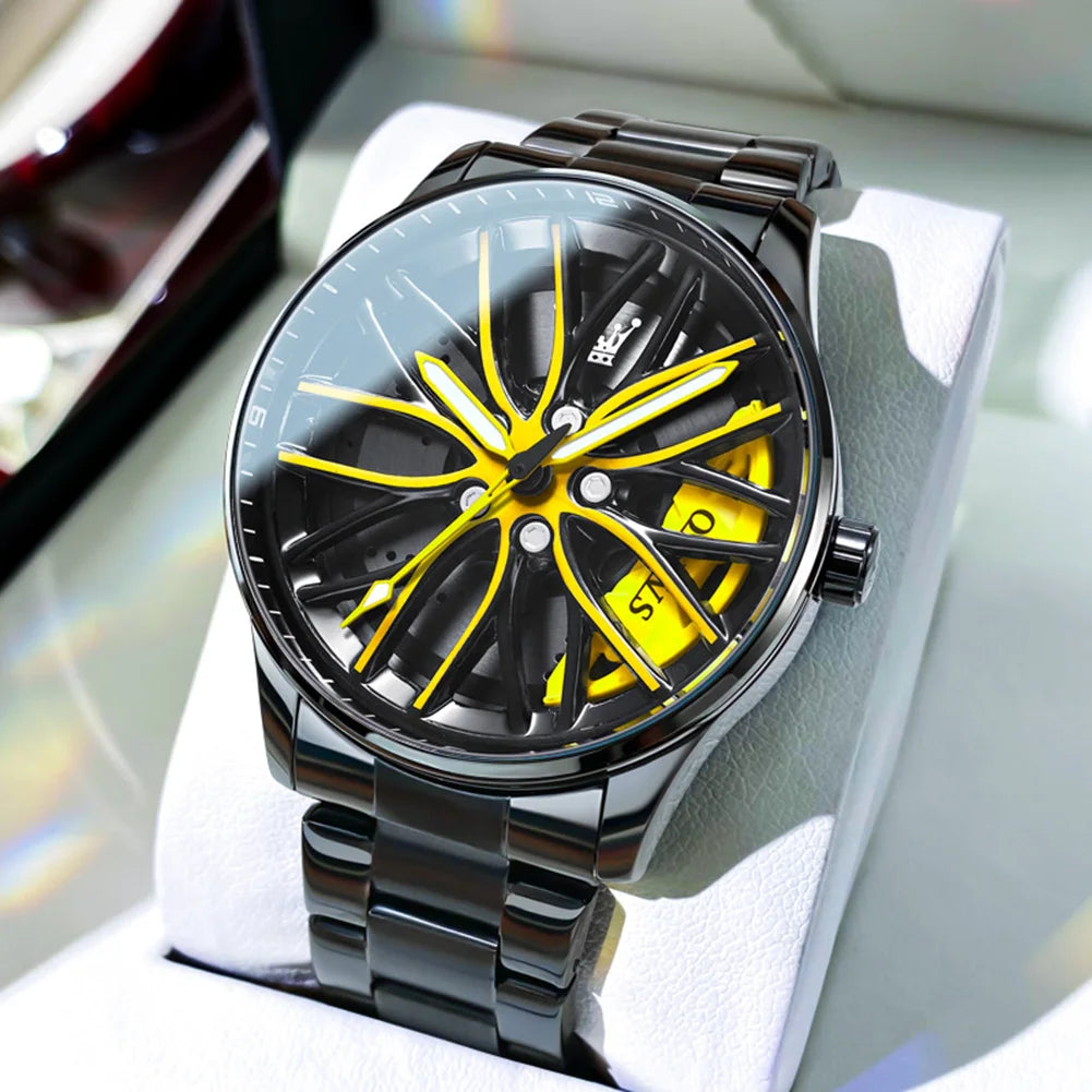 OLEVS Wheel Men's Luxury Watch Waterproof Rotary Sport Car Rim Man Watch High Quality Fashion Best Selling Quartz Men's Watches