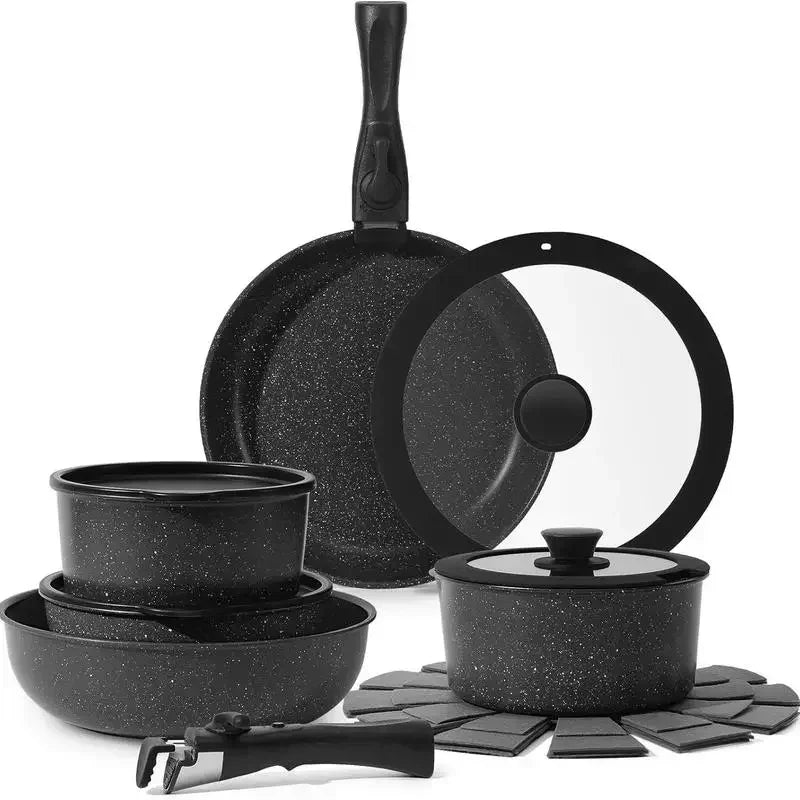 SODAY 15pcs Pots and Pans Set Nonstick - Kitchen Cookware Set with Detachable Handle, Induction Cookware, Dishwasher Oven Safe