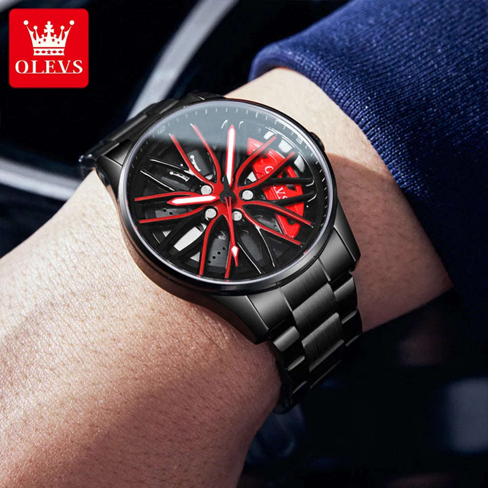 OLEVS Wheel Men's Luxury Watch Waterproof Rotary Sport Car Rim Man Watch High Quality Fashion Best Selling Quartz Men's Watches